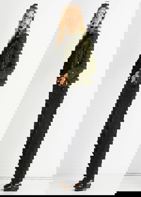 Gini London Khaki Corduroy Biker Zip Up Jacket