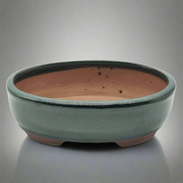 Yorkshire Bonsai 20cm Glazed Bonsai Pot | Oval | 20cm x 16cm x 6cm | Green