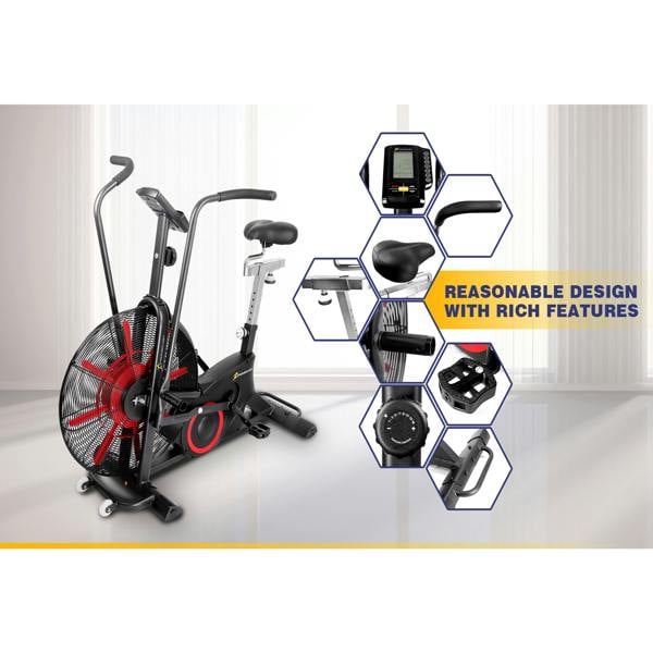 Homeology TITANIUM Assault Bike Adjustable Resistance Dual Belt Magnetic 24" Fan Professional Air Bike with Clear LCD Display
