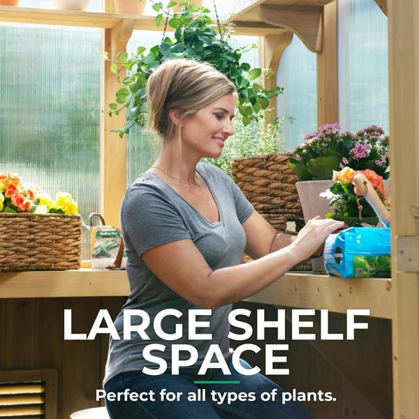 Yardistry Wooden Potting Shed & Greenhouse 6.7ft x 6ft (2.3m x 2m), Meridian Series 100% premium Cedar (Cunninghamia Lanceolata) 8