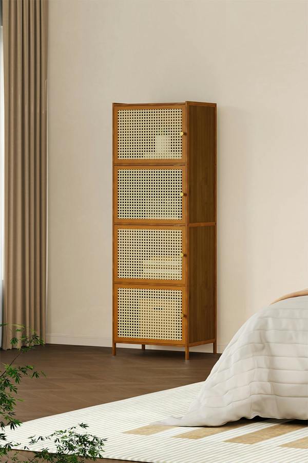 Living and Home 4-Tier Narrow Bookcase Storage Cabinet with Doors
