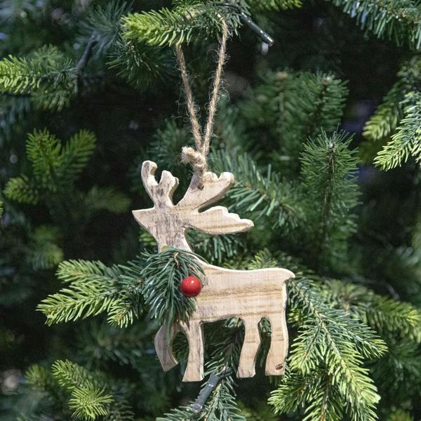 5cm Wooden Craft Reindeer Shape Tree Hanging Decoration, Natural Wood Christmas Ornament image 3