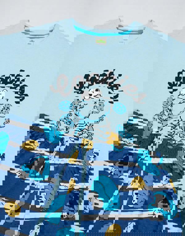 Sesame Street Womens Blue Cookie Monster Short Sleeve Long Leg Pyjama Set