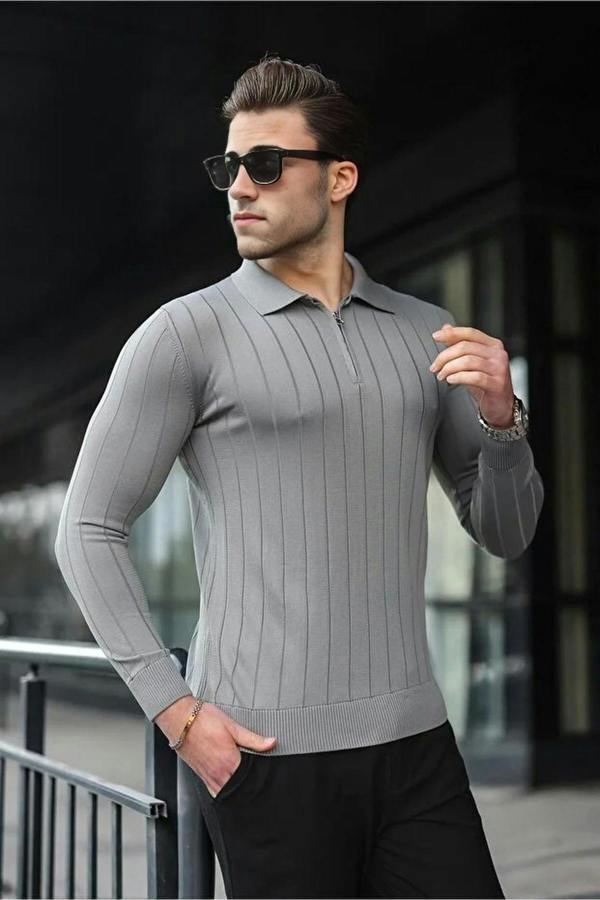 WOVCOR Polo Collar Zippered Knit Men's Sweater
