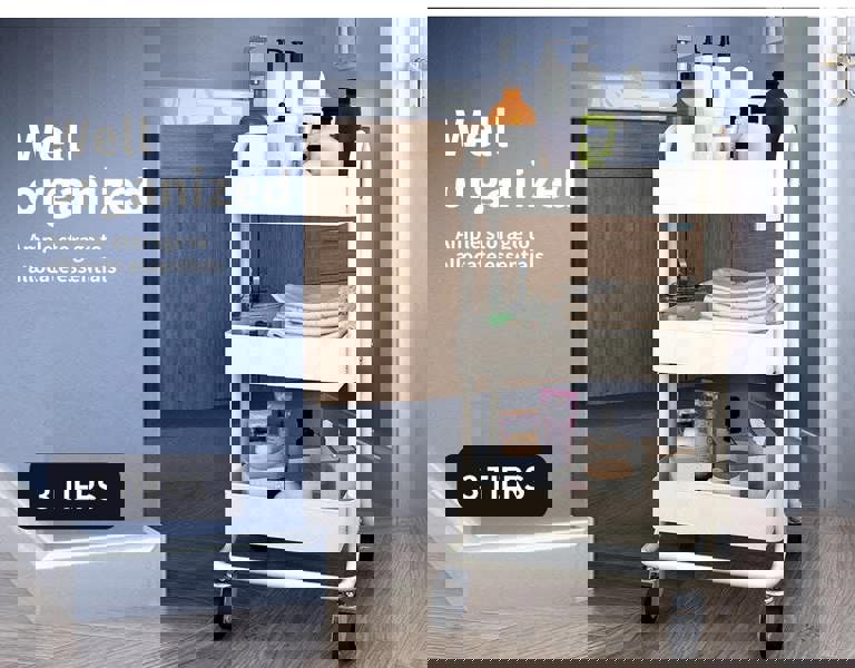 Levede 3 Tiers Kitchen Trolley Cart Steel Storage Rack Shelf Organiser White