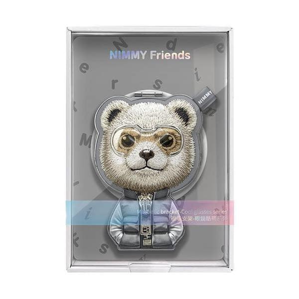 Nimmy Friends Nimmy Cool & Cute 2.0 Grey Bear Embroidery Magnetic Stand with MagSafe Grey - N-KM-BSZJ-11-A