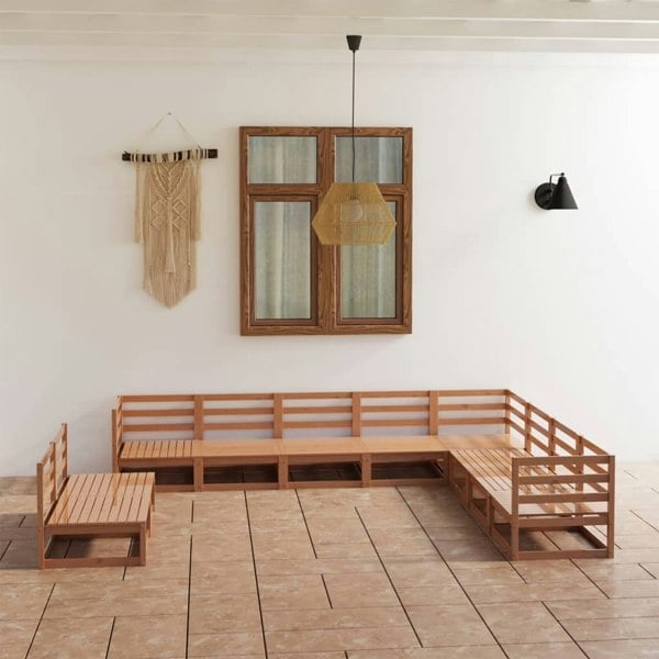 Berkfield 10 Piece Garden Lounge Set Honey Brown Solid Pinewood