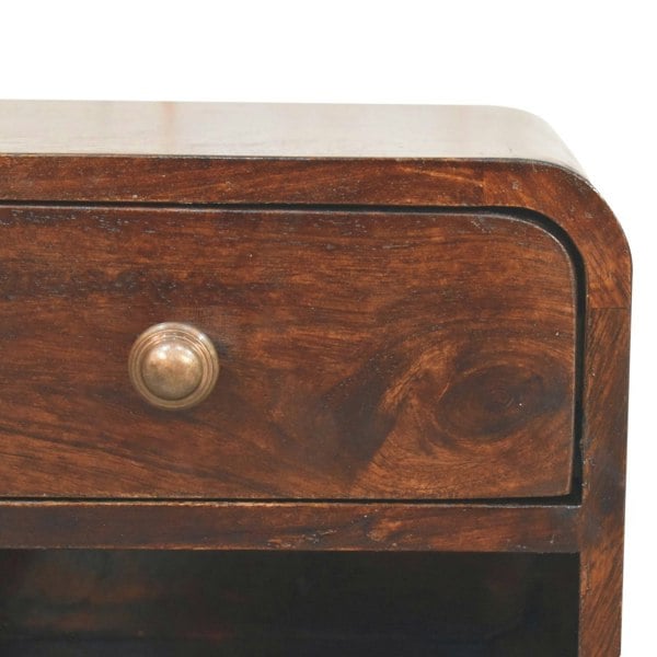 Artisan Furniture Solid Wood Mini Curved California Walnut Wall Mounted Bedside with Open Slot