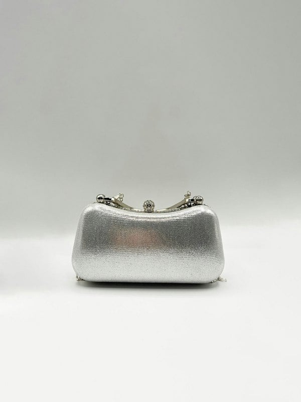 SVNX Embellished Fringe Clutch Bag In Silver