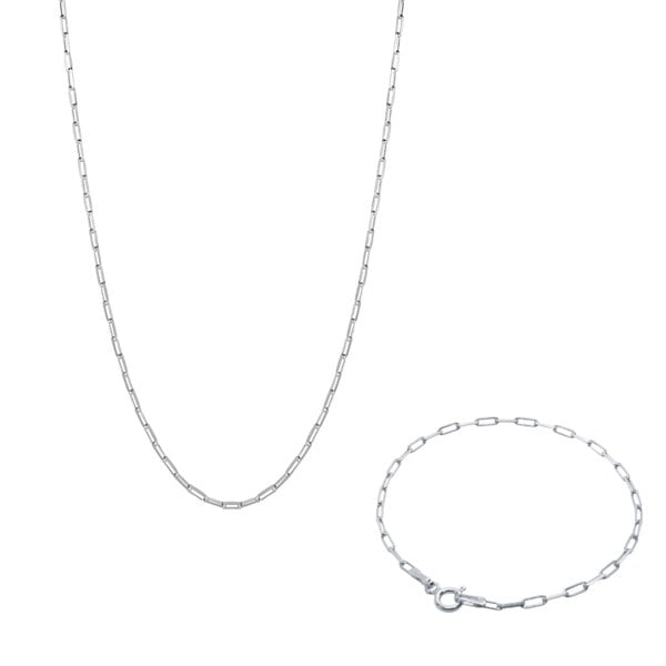 Spero London Rectangular Sterling Silver Chain Bracelet and Necklace Set