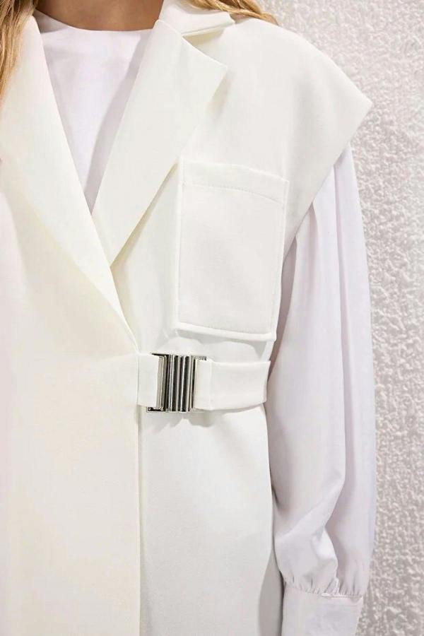 WOVCOR Double-Breasted Woven Fabric Vest with Buckle Accessory