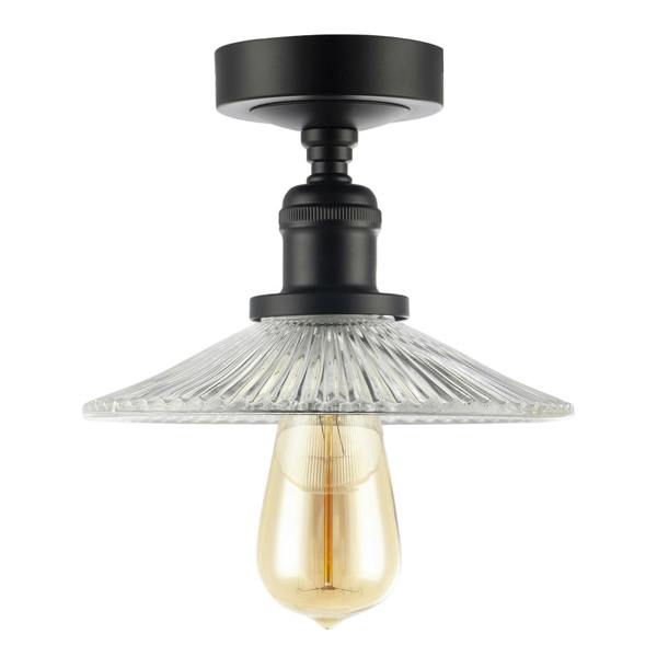 Vintage Design Matte Black Ceiling Light with Fluted Clear Glass Image 1