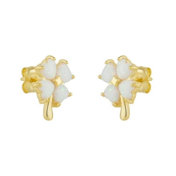 Spero London White Opal Four Leaves Clover Sterling Silver Stud Earring