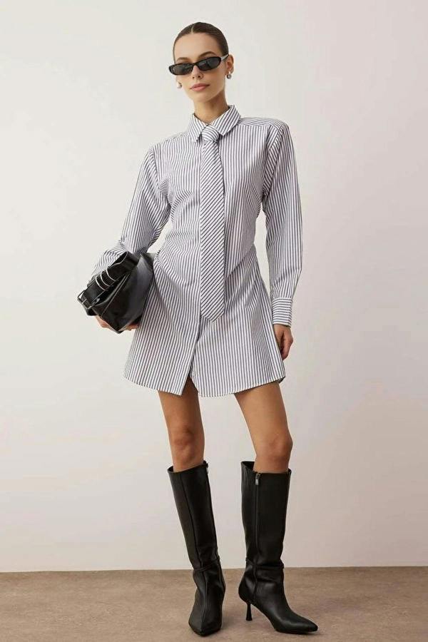 WOVCOR Mini Woven Dress with Tie Detail