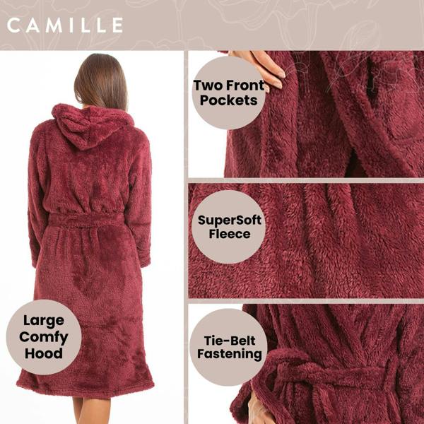 Camille Women's Hooded Bathrobe in Pink Soft Fleece Fluffy Dressing Gown