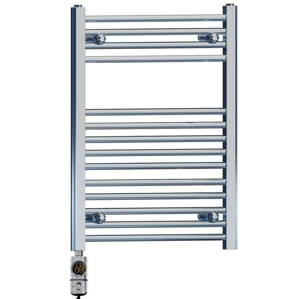MYHOMEWARE 500mm x 750mm Chrome Electric Bathroom Towel Rail Radiator Heater With AF Thermostatic Electric Element Pre-Filled Stock Clearance