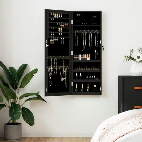 Berkfield Mirror Jewellery Cabinet Wall Mounted Black 37.5x10x106 cm
