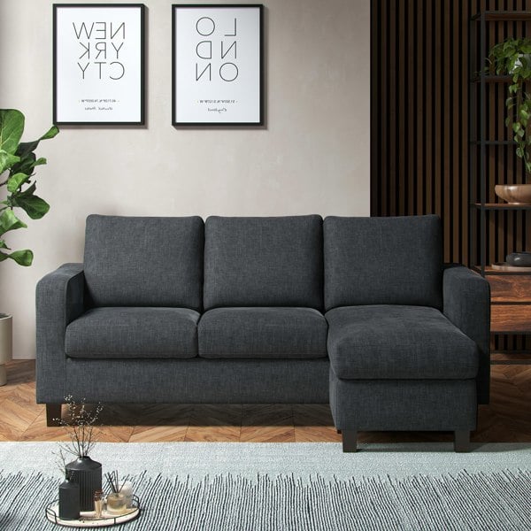 Furnishings For Less York Grey Turin Fabric 3 Seater Reversible Corner Sofa