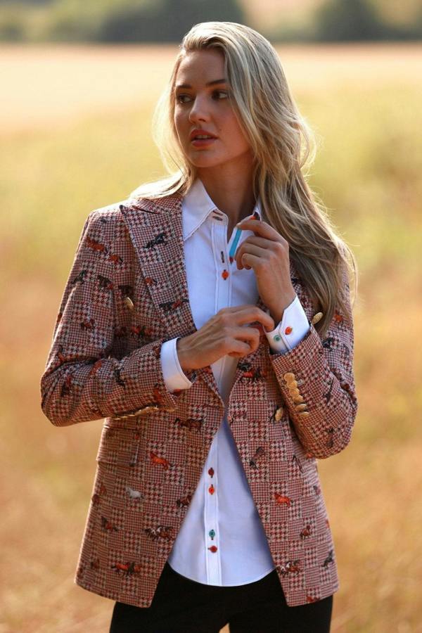 HOUNDSTOOTH AND MUSTANGS DOUBLE BREASTED PRINTED WOMENS JACKET - Premium Men's Patterned Shirt by Claudio Lugli | Bold Design, Tailored Fit, Best Printed Shirts