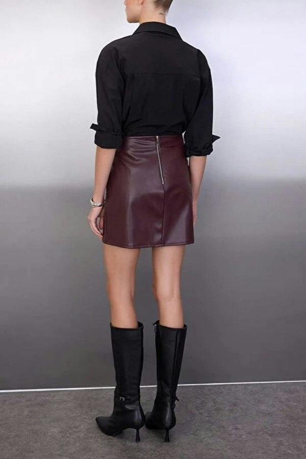 WOVCOR Faux Leather Zippered Mini Knit Skirt