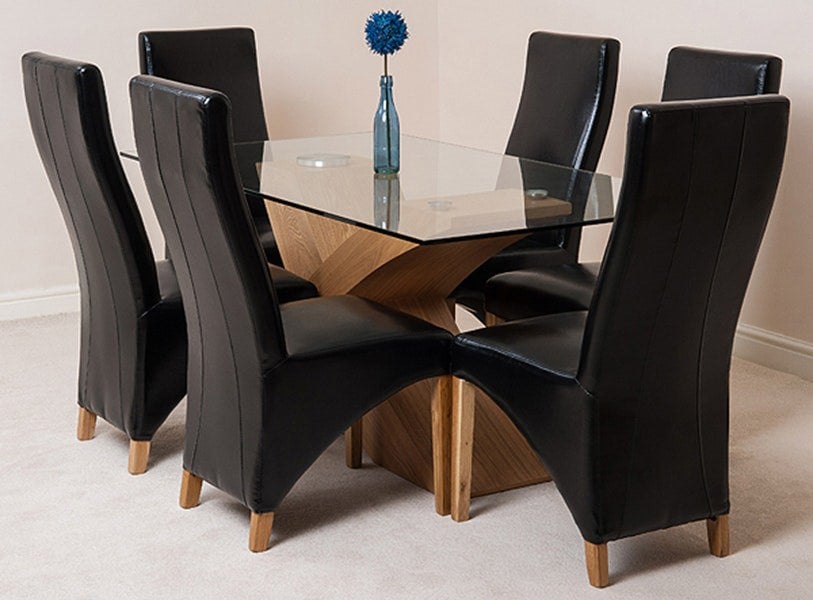 That's Furniture Valencia Oak Small Glass Dining Table & Lola Leather Chairs