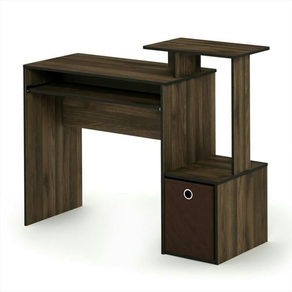 WALPLUS Econ Multipurpose Home Office Computer Writing Desk w/Bin, Columbia Walnut/Dark Brown | Modern Desk Designed for Contemporary Interiors