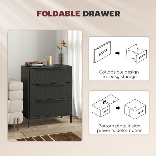 Wyld Haus Salimo Metal Black 3 Fabric Drawer Storage Dresser