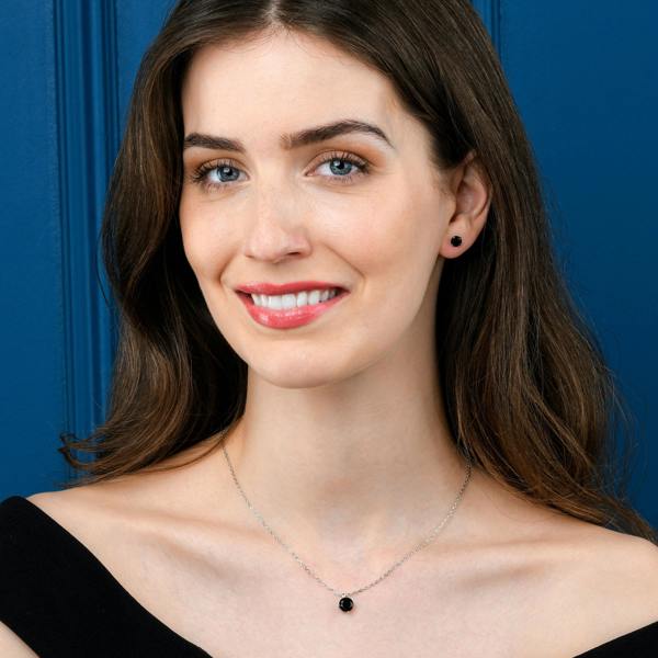 namana Dainty 925 Sterling Silver Black Round Solitaire Pendant Necklace for Women