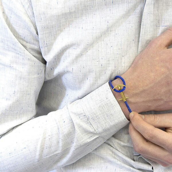 Anchor & Crew Azure Blue Admiral Anchor 9ct Yellow Gold and Stingray Leather Bracelet