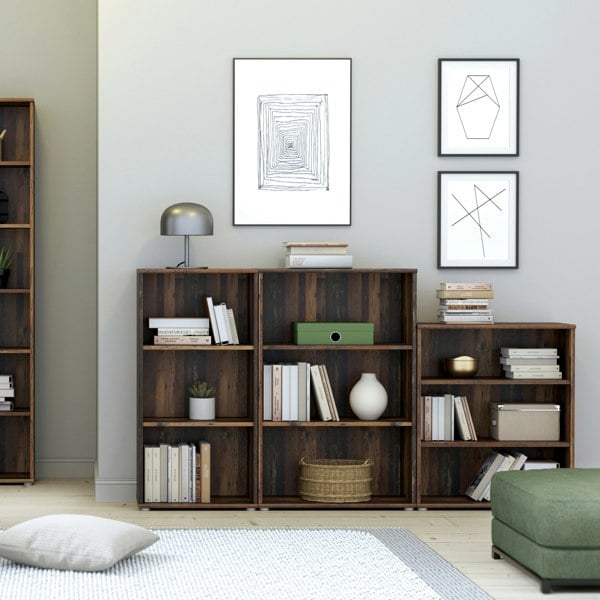 Furniture To Go Essential Low Narrow 2 Shelf Bookcase in Vintage Oak