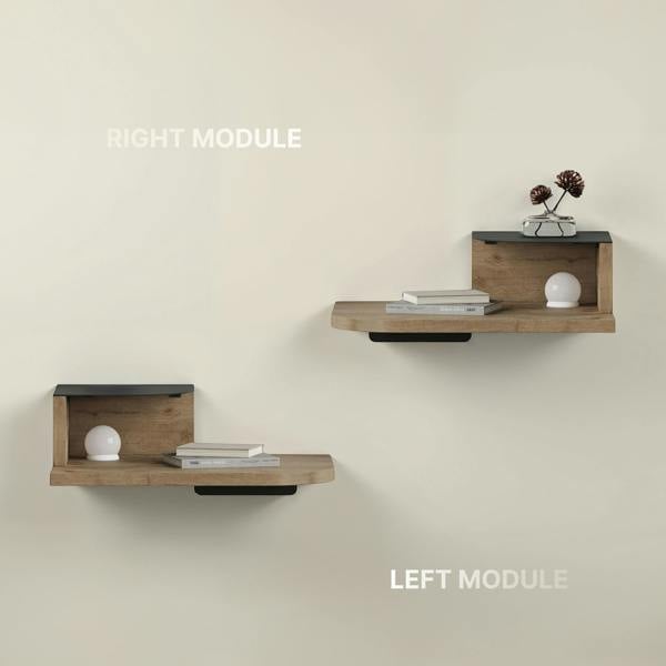 Decortie Floating Bedside Table Modern Corner Design Nightstand 30cm Wall-mounted w/ LED Lamp in 3-tones for Bedroom