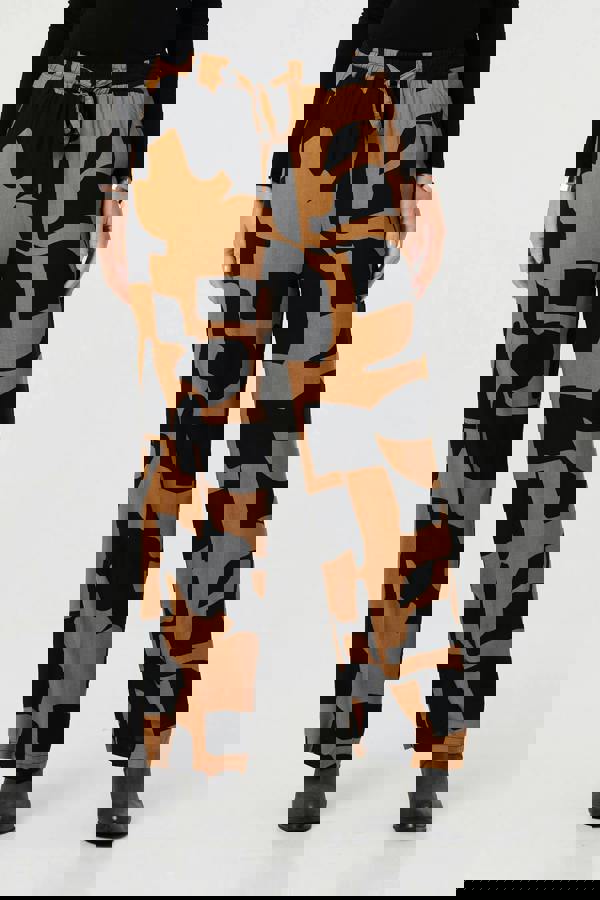 Brown | Abstract Drawstring Waist Wide Trousers