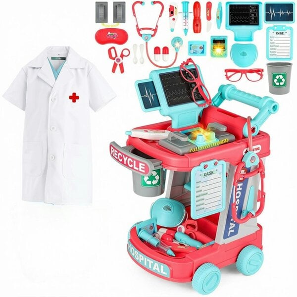 deAO Toys Doctor Kit for Kids, 20 PCS Educational Pretend Medical Station Set, Portable Pretend Role Play Set