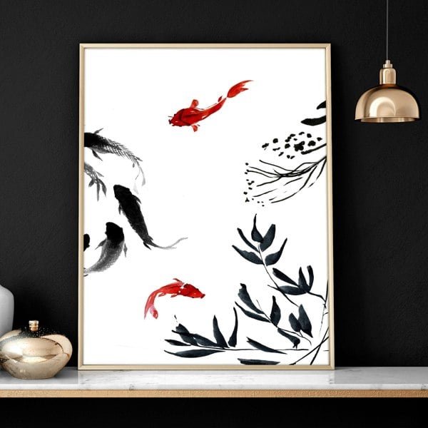 Framed prints for living room | set of 2 Koi wall art