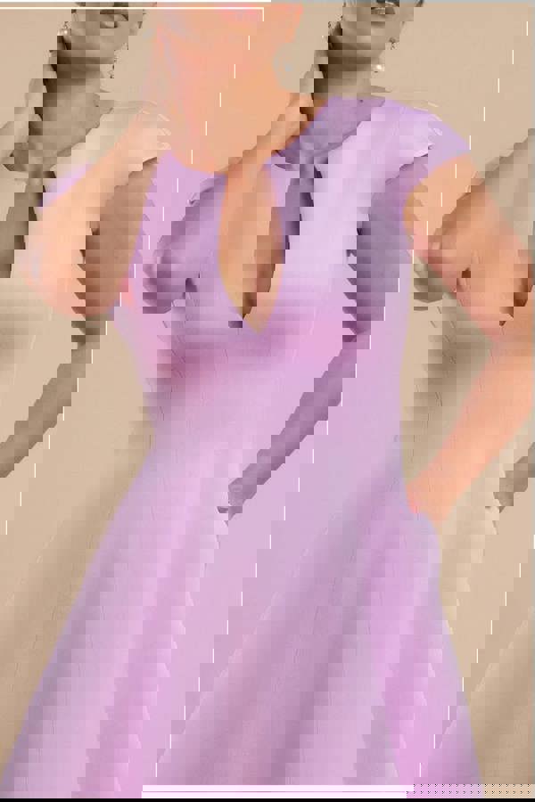 Cap Sleeve Plunging V-Neckline A-line Midi Dress - Lilac DR4540