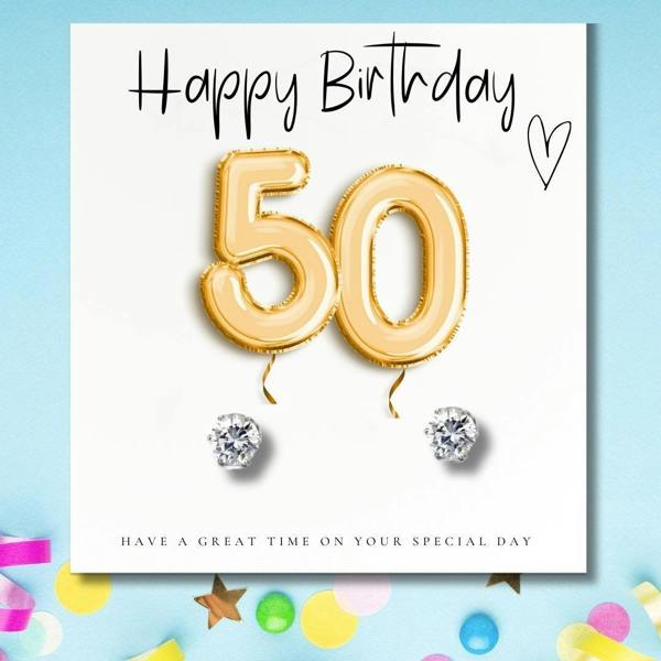 Aye Do Gifts Small 50th Birthday Gold Balloon Hamper | Candle, Earrings, Chocolates