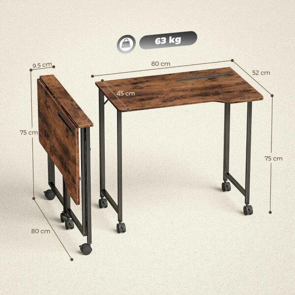 Folding Small Desk on Wheels - Rustic Brown