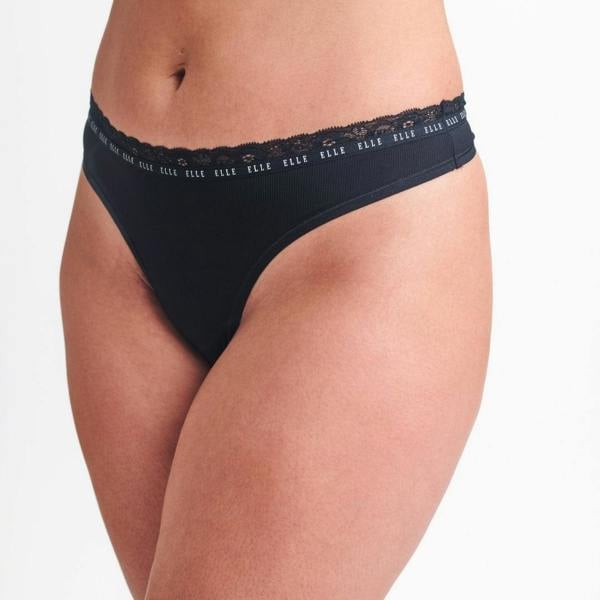 ELLE Multi Pack (3) Synthetic Rib Thongs in Black