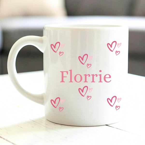 Personalised Pink Name Hearts Mug | Friend, Sister, Teachers Gift