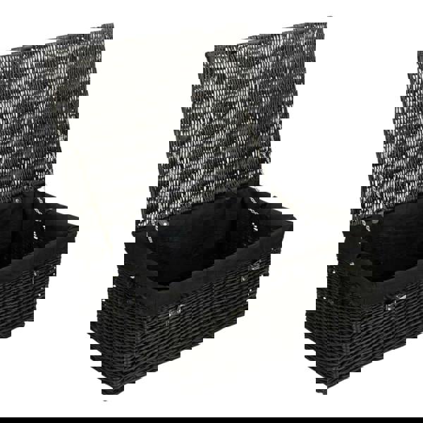 67cm Black Wicker Rope Handled Black Cotton Lined Picnic Basket