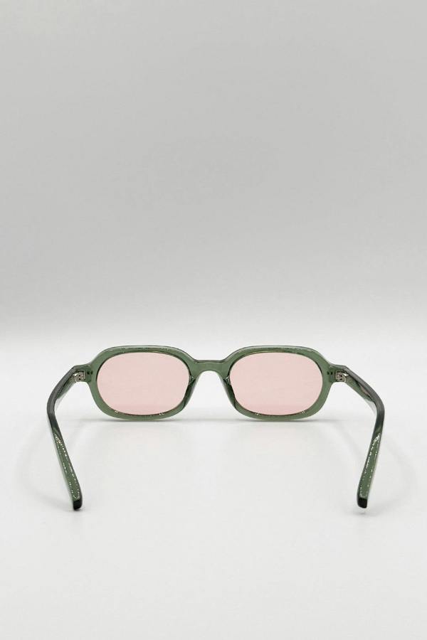 Retro Rounded Square Sunglasses In Green Pink - svnx