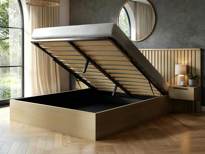 SOLACE+CO Taylor Hotel Ottoman Bed with Side Tables Light Wood