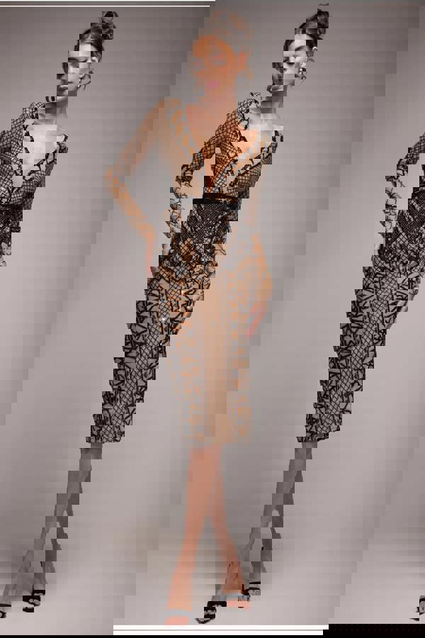 Geometric Sequin Plunge Midi - Black DR4191