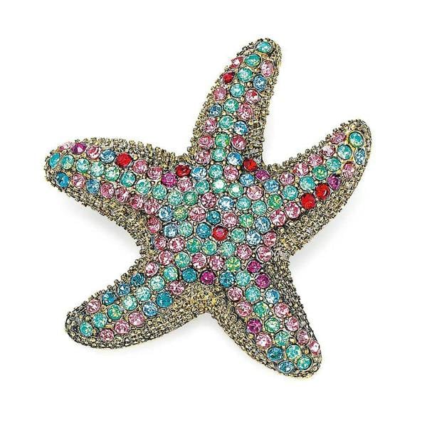 Pia Starfish Brooch, Antique Gold-Tone Crystal Nautical Pin