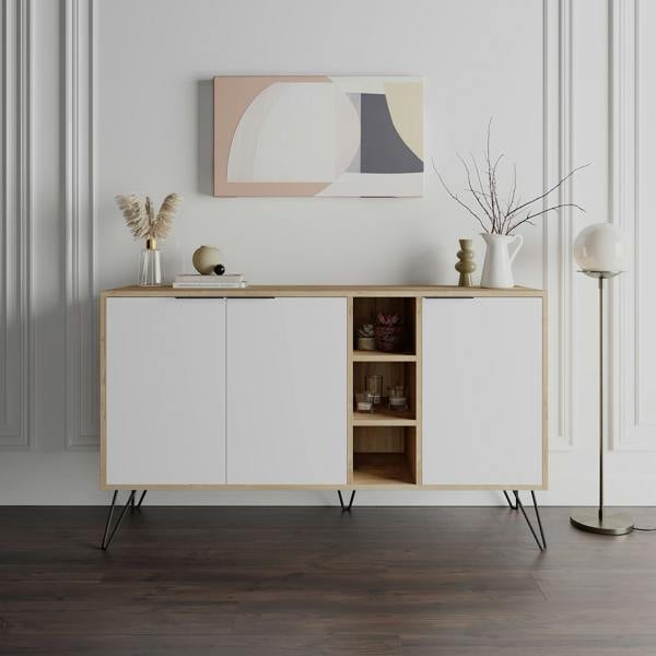 Decortie Clara Sideboard Cabinet Modern Storage Shelves Hairpin Legs 142cm