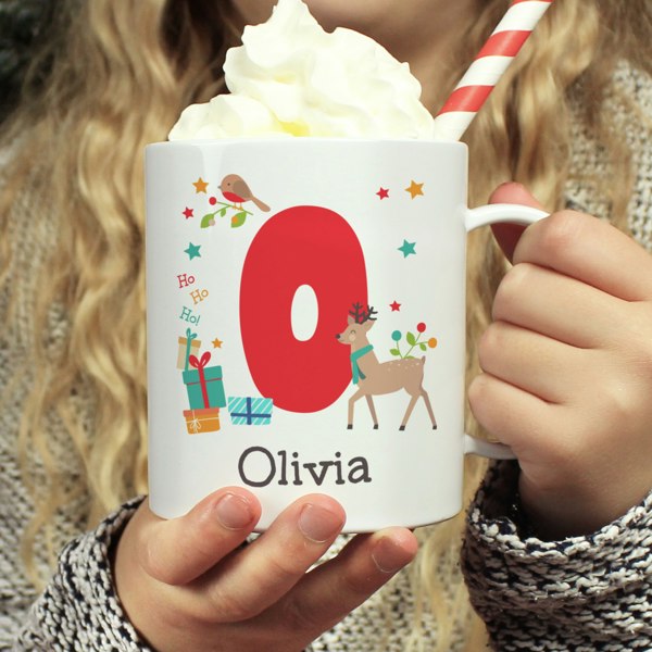 Personalised Memento Company Personalised Initial Reindeer Christmas Plastic Mug