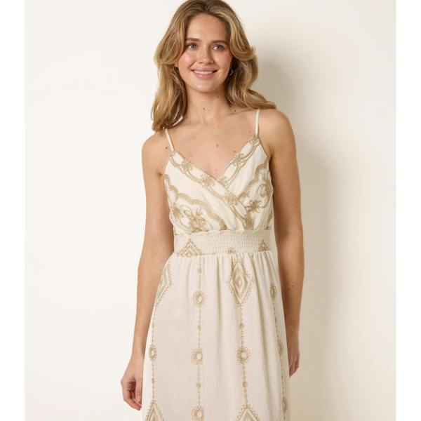 Blue Vanilla Embroidered Maxi Dress With Adjustable Straps