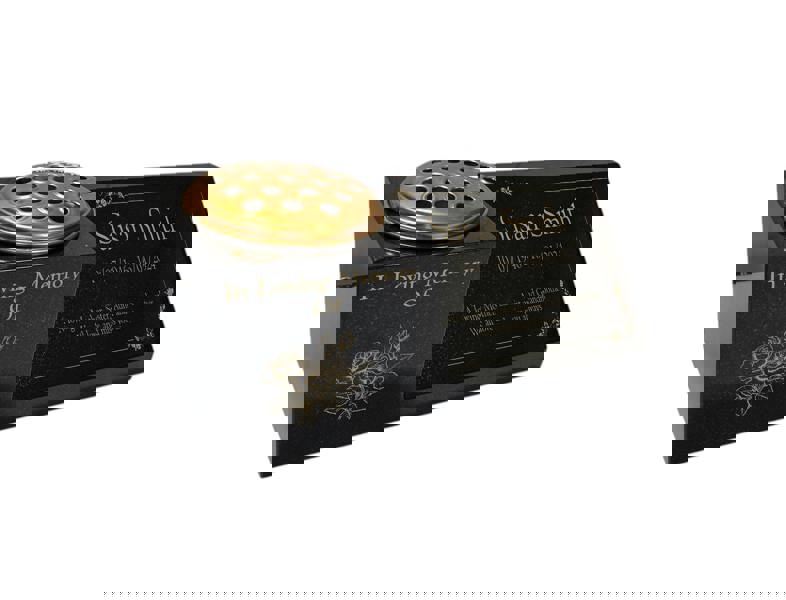 Memorials Direct Granite Memorial Vase and Plaque Combination – Floral Design, Solid Granite (16x6x6”) with Flower Pot Insert