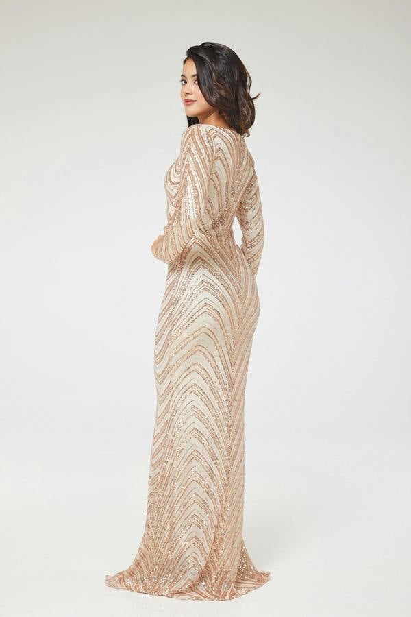 LuvForever Gold Long Sleeve Sequin Maxi Dress