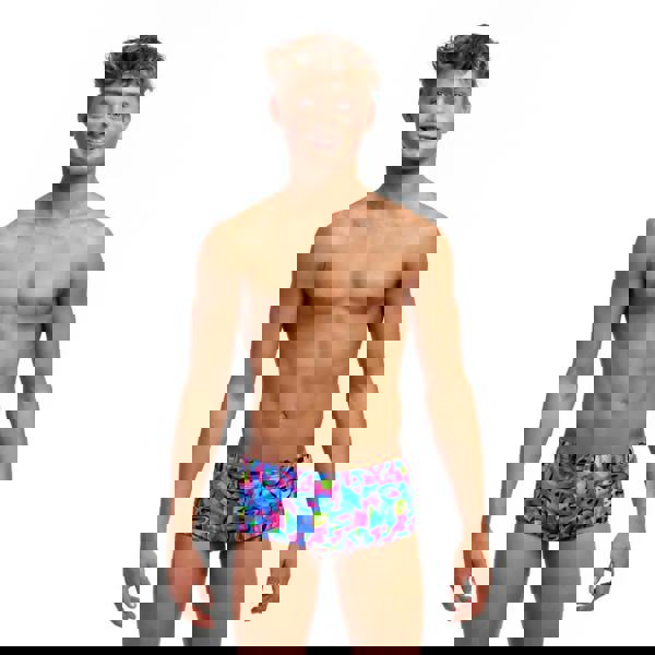 Funky Trunks Boys Funk & Blues Sidewinder swim trunks in multi tropical leaf print with elastic leg opening